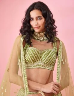 Olive Green Multi Shaded Zari Dori Embroidered Raw Silk And Brocade Lehenga Set 15 Olive Green Multi Shaded Zari Dori Embroidered Raw Silk And Brocade Lehenga Set -Africans Shop snp4263b