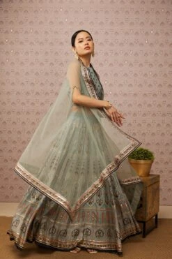 Blue Sarouk Embroidered Lehenga Set With Dupatta -Africans Shop sp36433