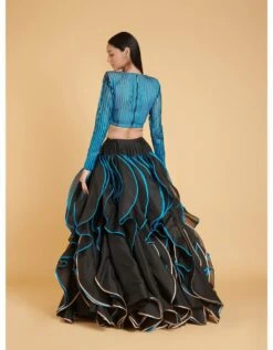 Blue Striped Tulle Full Sleeves Blouse -Africans Shop ss22bls002b