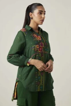 Green Gulzaar High Low Shirt -Africans Shop ss2305c3