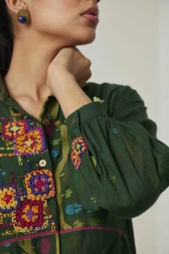 Green Gulzaar High Low Shirt -Africans Shop ss2305c4