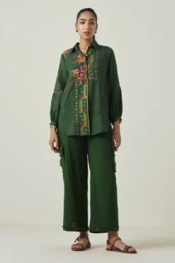 Green Gulzaar High Low Shirt -Africans Shop ss2305c5