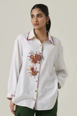 White Gulzaar Khadi Long Shirt