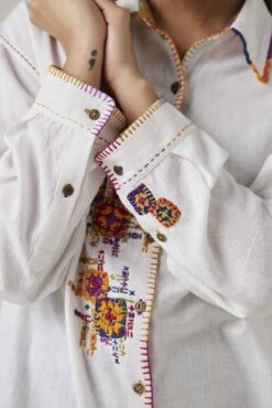 White Gulzaar Khadi Long Shirt -Africans Shop ss2309a5