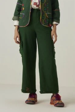 Green Gulzaar Khadi Cargo Pant