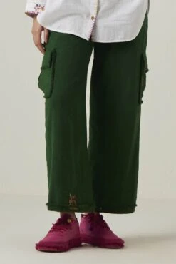 Green Gulzaar Khadi Cargo Pant -Africans Shop ss2316c4