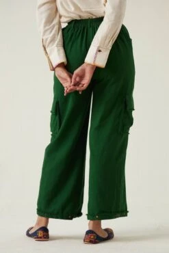 Green Gulzaar Khadi Cargo Pant -Africans Shop ss2316cb