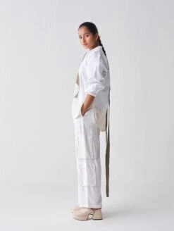 White Fringe Cargo Pants -Africans Shop ss23b01b
