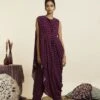 Wine Geo Print Crop Top Attached Drape With Pants -Africans Shop svalfw23k02c1 2