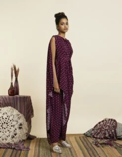 Wine Geo Print Crop Top Attached Drape With Pants -Africans Shop svalfw23k02c4 1