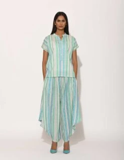 Turquoise Dots Striped Drape Pants