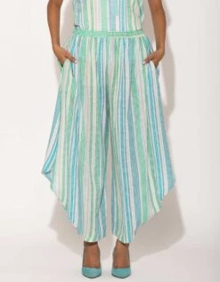 Turquoise Dots Striped Drape Pants -Africans Shop svj605413