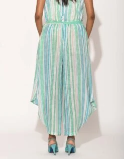 Turquoise Dots Striped Drape Pants -Africans Shop svj605414