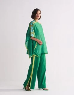 Green Tablemat Shirt With Shoulder Applique And Cutwork -Africans Shop tms100033