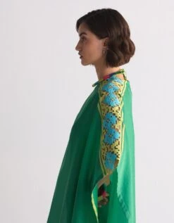 Green Tablemat Shirt With Shoulder Applique And Cutwork -Africans Shop tms100035