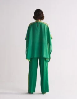 Green Tablemat Shirt With Shoulder Applique And Cutwork -Africans Shop tms10003b