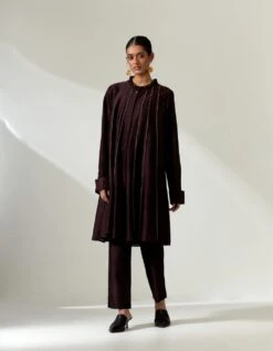 Paneled Long Shirt In Aubergine