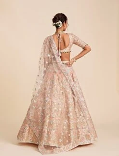 Peach Tulle Lehenga Set With Blue, Pink And Peach Embroidery -Africans Shop tpkog057 1