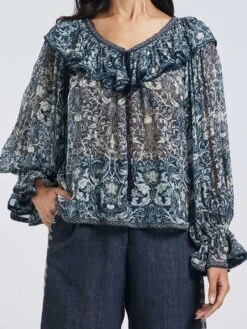 Ruffled Floral Print Blouse -Africans Shop ts01aw23p4