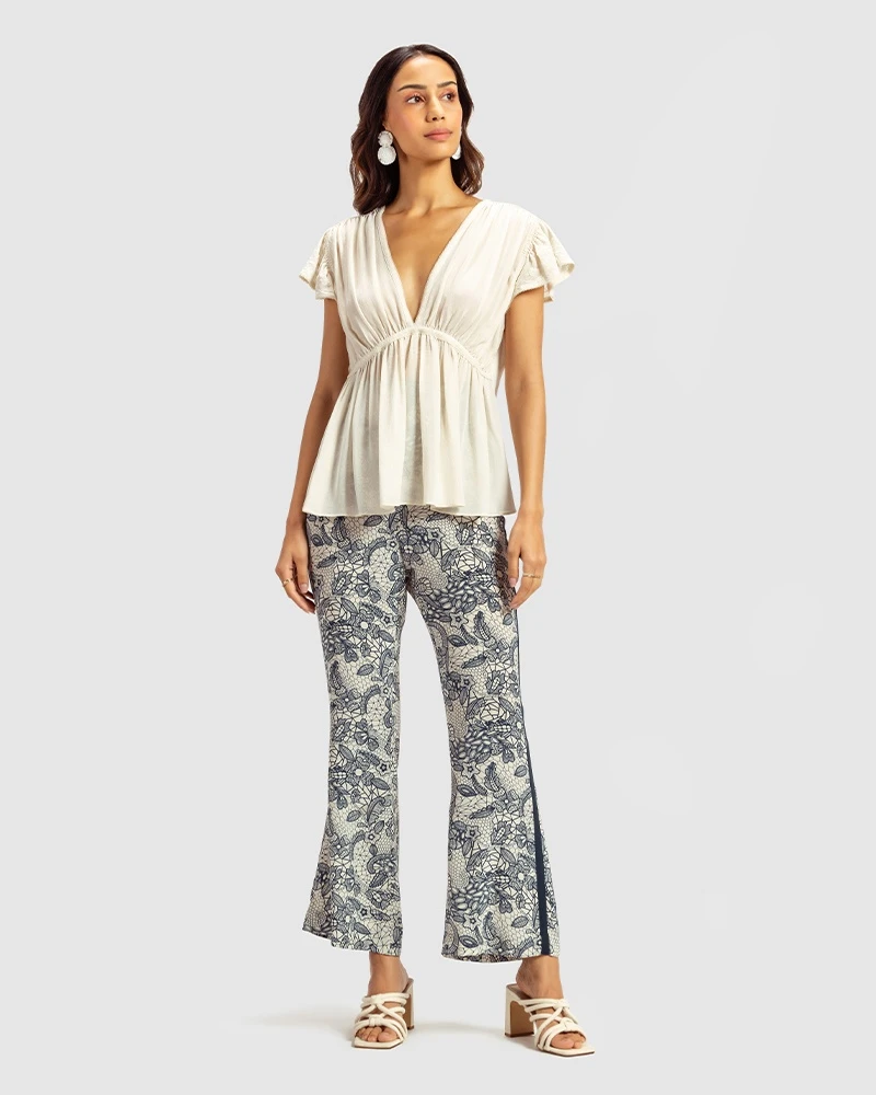 Ivory Ivory Gathered Silk Georgette Top 4 Ivory Ivory Gathered Silk Georgette Top - Image 2