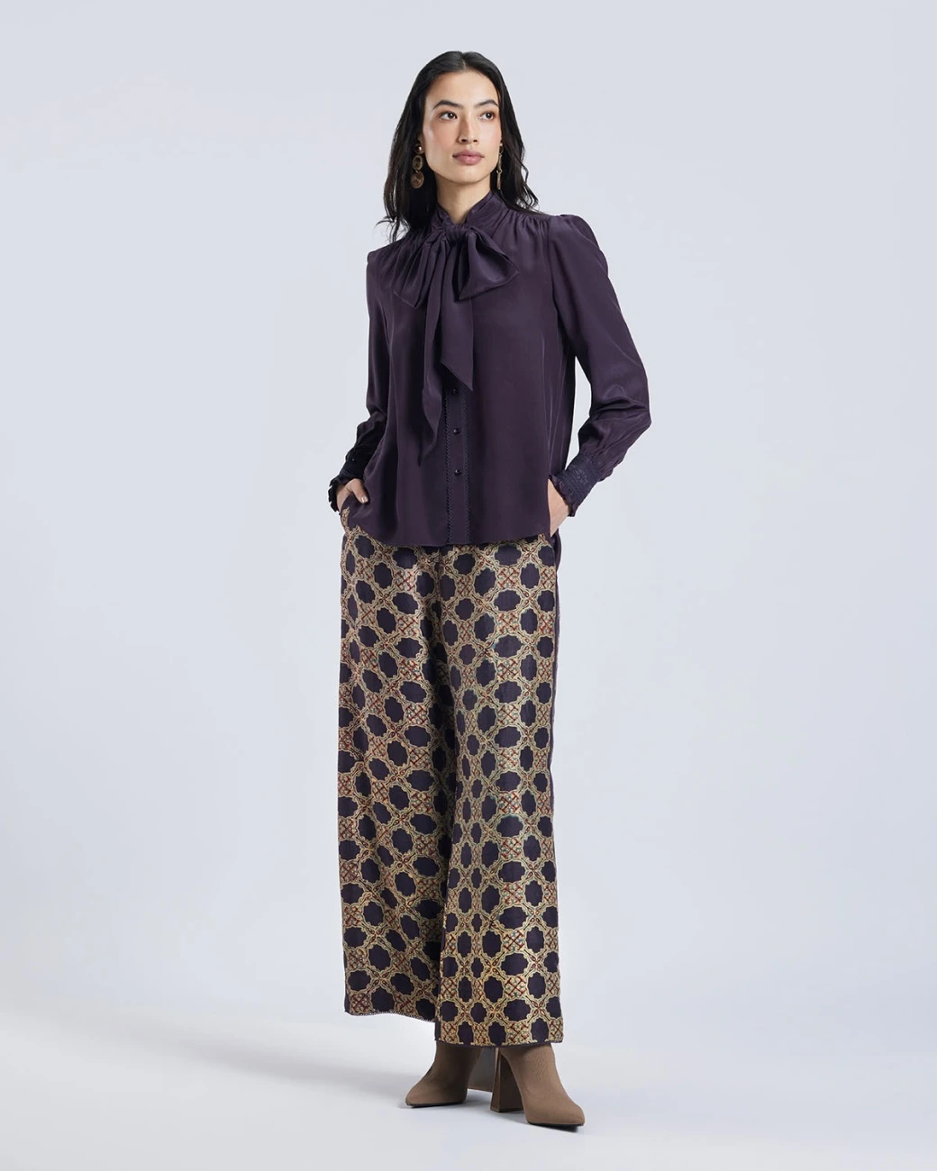 Brown Scarf Neck Silk Blouse 3 Brown Scarf Neck Silk Blouse