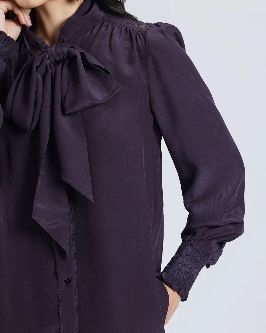 Brown Scarf Neck Silk Blouse 6 Brown Scarf Neck Silk Blouse - Image 4