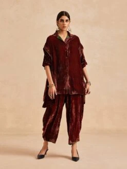 Ruhaani Kimono Sleeve Shirt In Pomegranate