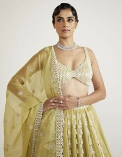 Fern Green Chandelier Pearl Drop Lehenga Set -Africans Shop vaawlh25023 1