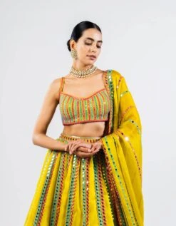 Moss Green Mirror Seam Lehenga Set -Africans Shop vasslh23104