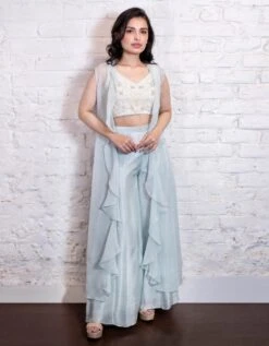 Turquoise Ruffle Jacket With Pant Set 8 Turquoise Ruffle Jacket With Pant Set -Africans Shop vsk232712a2