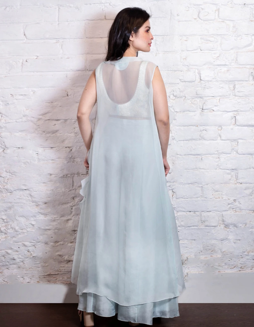 Turquoise Ruffle Jacket With Pant Set 7 Turquoise Ruffle Jacket With Pant Set - Image 5