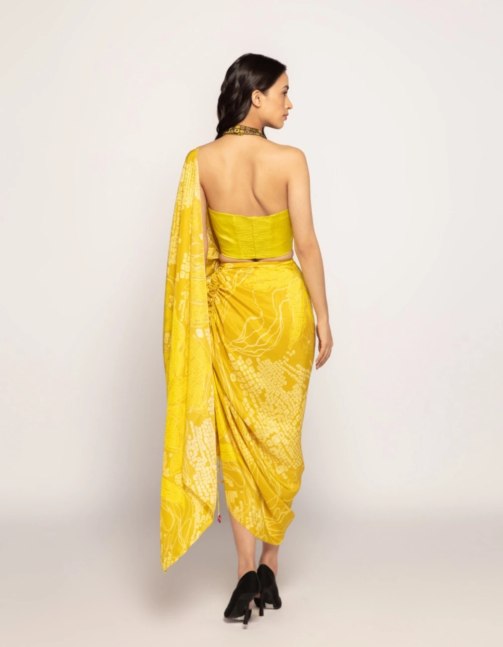 Yellow Halter Style Blouse With Hand Embroidered Mirrors And Thread Work Neckline Detailing 4 Yellow Halter Style Blouse With Hand Embroidered Mirrors And Thread Work Neckline Detailing - Image 2