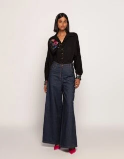 Hand Embroidered Mirrros, Thread And Tassle Detailed Batwing Shirt With Intricately Embroidered Cuffs