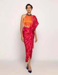 Halter Style Blouse With Hand Embroidered Mirrors And Thread Work Neckline Detailing