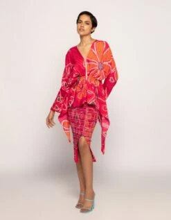 Marigold Bandhani Asymmetric Blouse With Drawstring Waist And Zipper Detailing