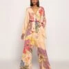 Peach Bandhani Print Part Hand Micro Pleated Kaftan With A Drawstring Waist -Africans Shop w3053mr1