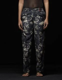 Rainforest Straight Fit Trouser Black Silk Damask -Africans Shop wp532sj5402