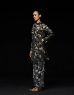 Rainforest Straight Fit Trouser Black Silk Damask -Africans Shop wp532sj5403