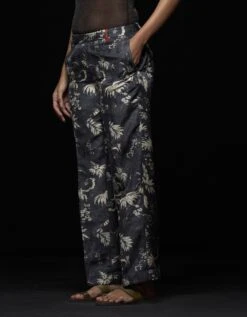 Rainforest Straight Fit Trouser Black Silk Damask -Africans Shop wp532sj5404