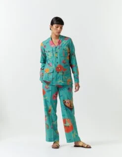 Vineyard Cotton Silk Check Shikari Jacket In Aqua