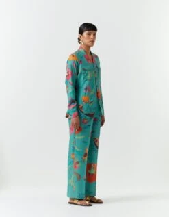 Vineyard Cotton Silk Check Shikari Jacket In Aqua -Africans Shop ws334csc5853