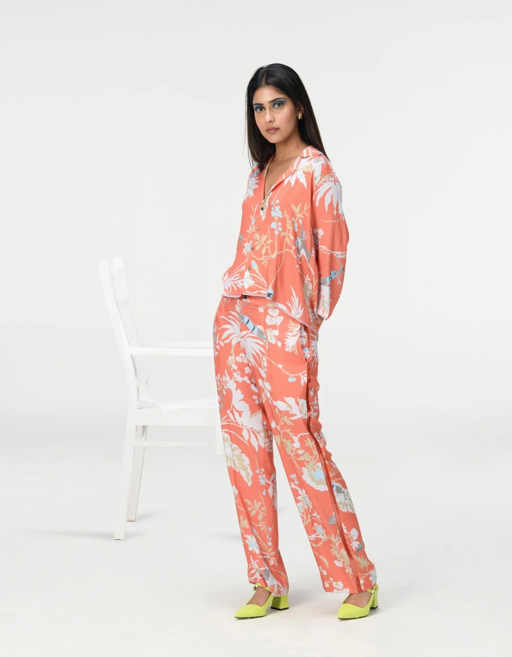 Rainforest Cuban Ribbed Shirt Coral Cotton Silk Twill 4 Rainforest Cuban Ribbed Shirt Coral Cotton Silk Twill - Image 2