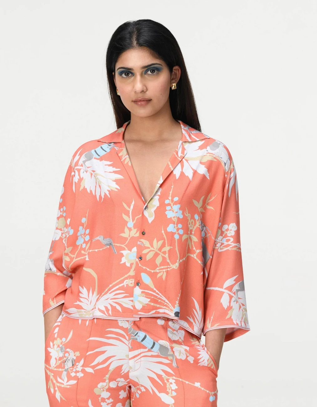 Rainforest Cuban Ribbed Shirt Coral Cotton Silk Twill 5 Rainforest Cuban Ribbed Shirt Coral Cotton Silk Twill - Image 3