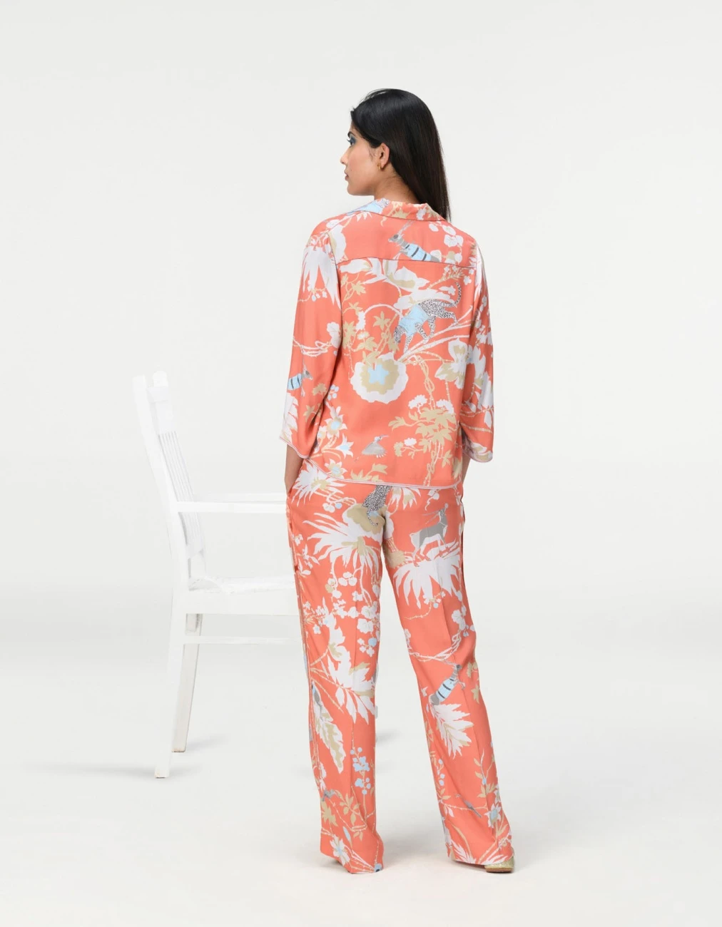 Rainforest Cuban Ribbed Shirt Coral Cotton Silk Twill 7 Rainforest Cuban Ribbed Shirt Coral Cotton Silk Twill - Image 5