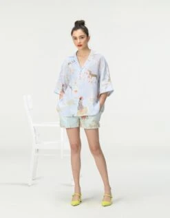 Rainforest Oversized Bush Shirt Ice Blue Linen