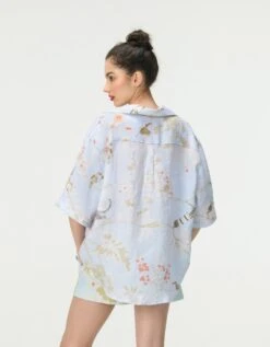 Rainforest Oversized Bush Shirt Ice Blue Linen -Africans Shop ws479li556b